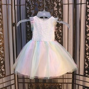 Pippa & Julie Girls rainbow mesh birthday party dress, tutu, sequins, tulle